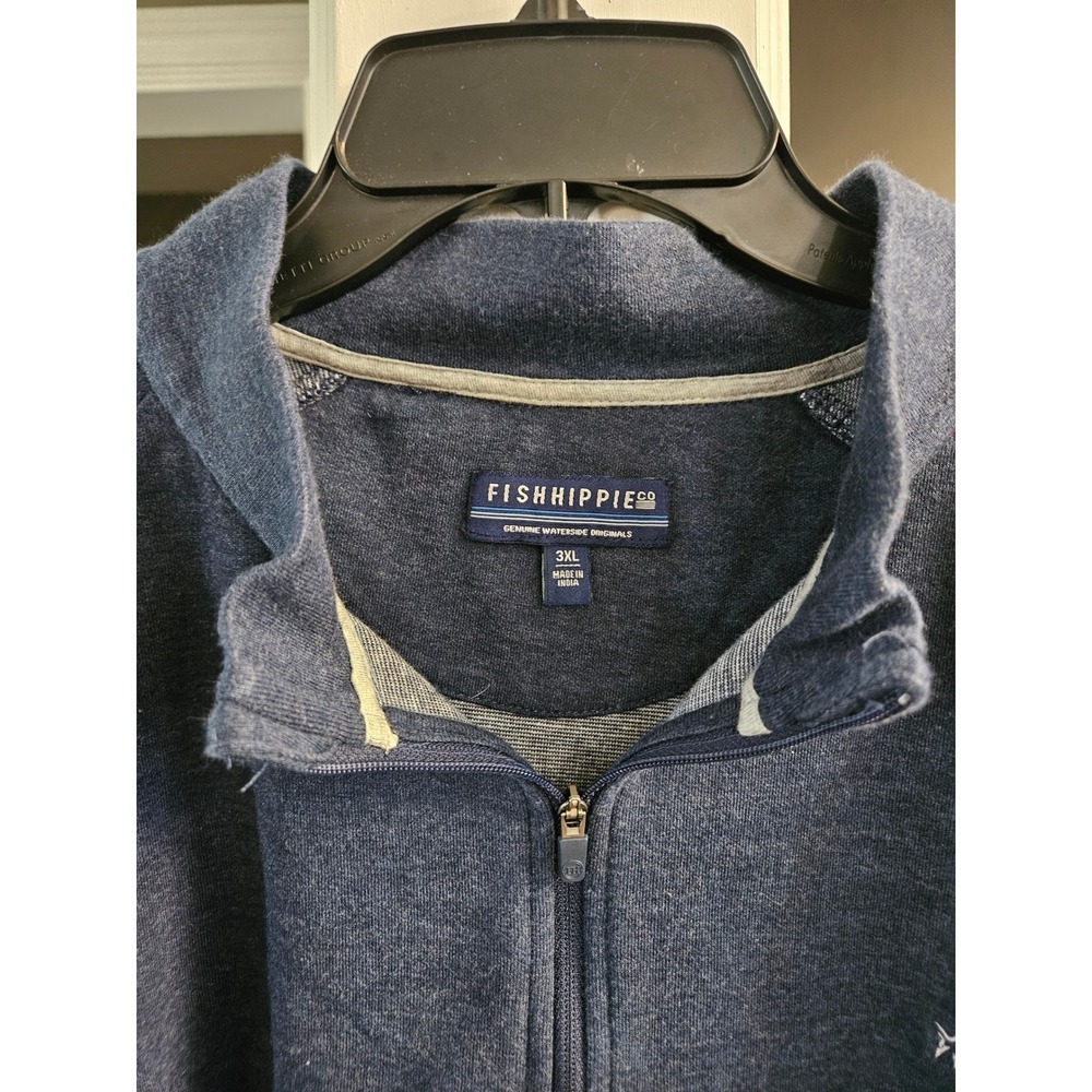Fish Hippie Co Mens 3XL Heathered Navy Blue Quarter Zip Pullover Sweatshirt Logo